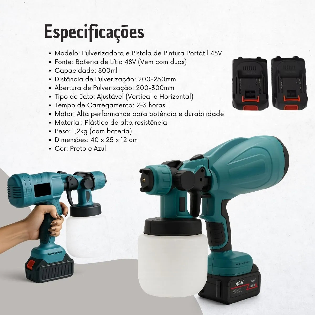 Pulverizador de Tinta Professional elétrico Portátil com 2 Baterias 48V